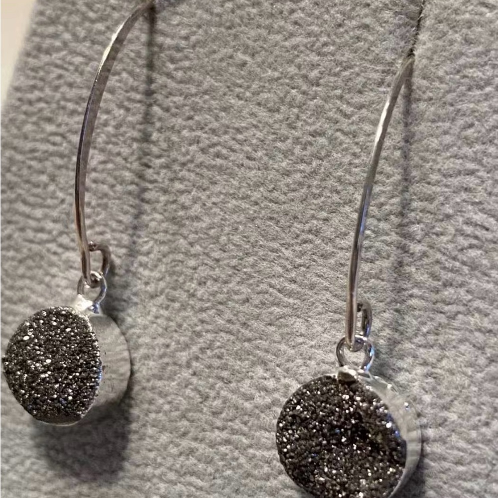 Vintage Swarovski Crystals Sterling Silver Druzy Quartz Dangle Earrings